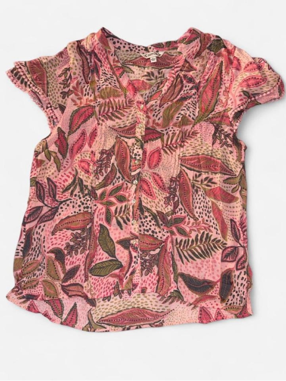 Nanette Lepore Pink Leaf & Floral Button-Front Blouse